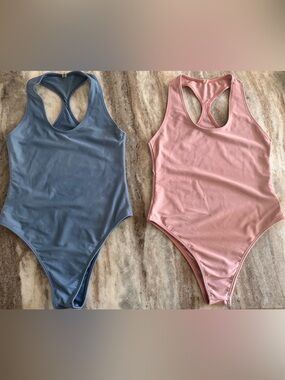Montce | Women’s One-Piece Swimsuits in Dusty Blue & Blush Pink | Large